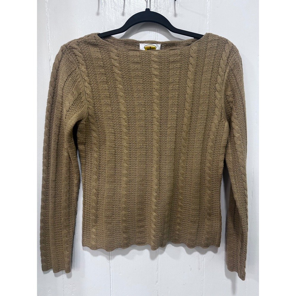 Talbots Petites Silk Cashmere Cable Knit Sweater Tan Brown Boat Neck Small P